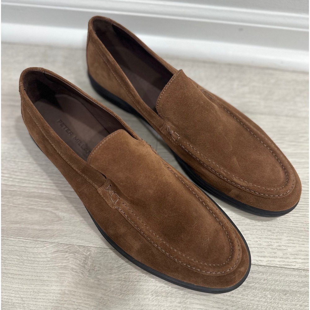 Peter Millar Excursionist Suede Penny Loafers Mens 10.5 Brown Classic EXCELLENT